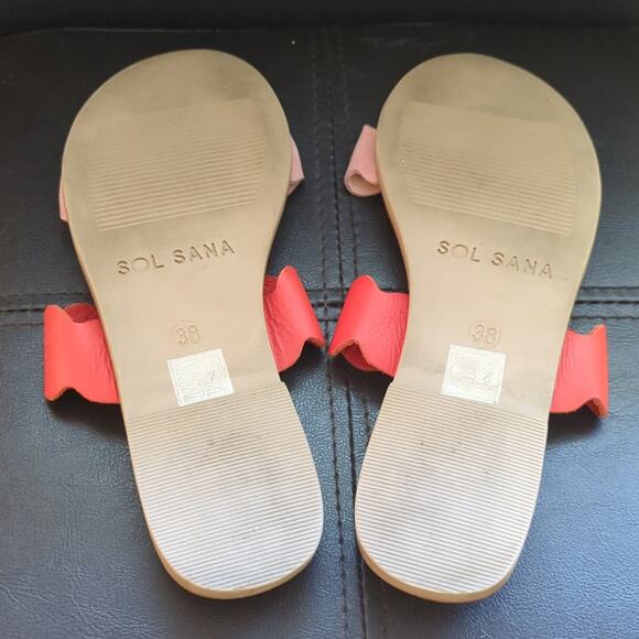 Sol Sana Wave Slide Leather Two Tone Flip Flop Comfy Beach Vacation Sandals - Picture 5 of 6